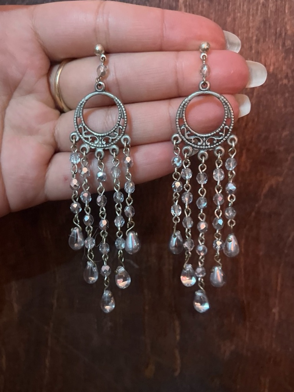 Y2k Vintage Silver Chandelier Crystal Drop Earrings